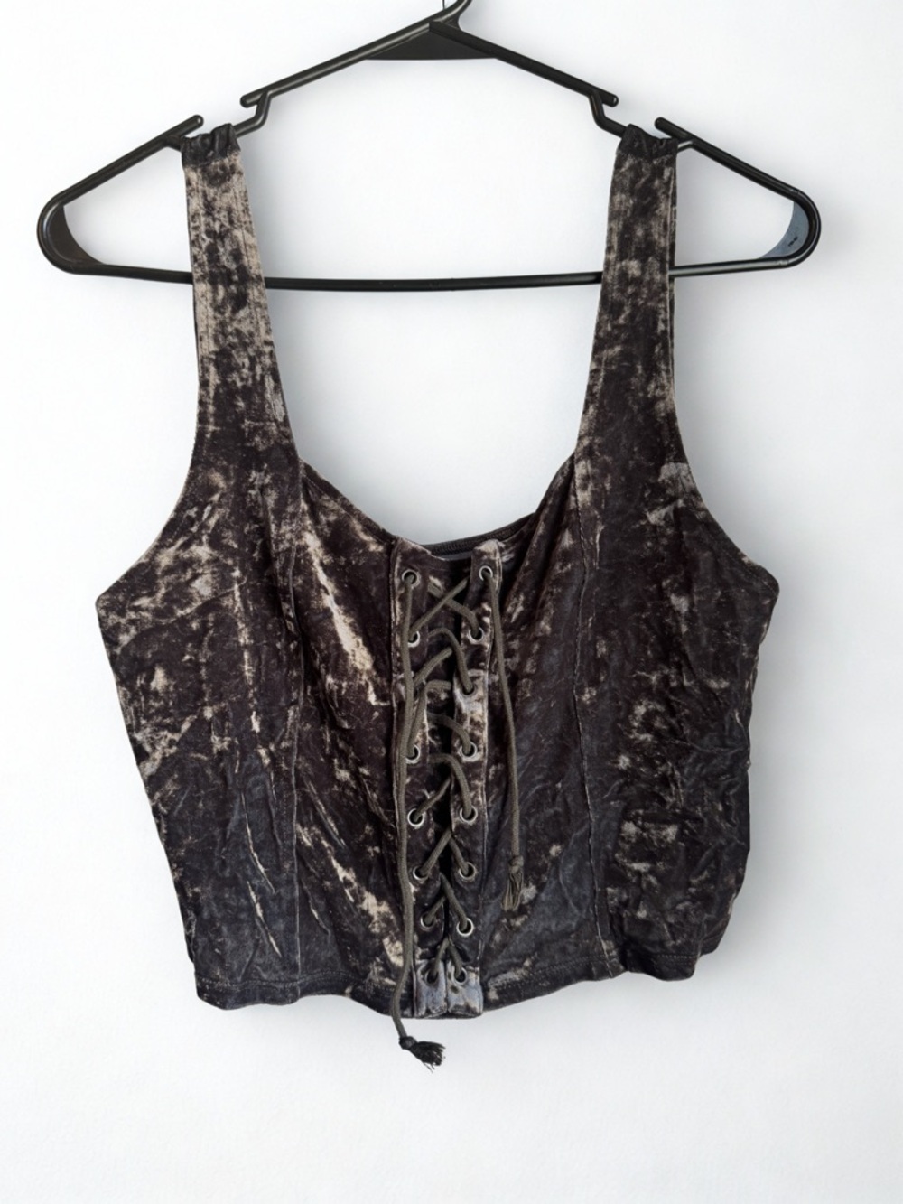 American Eagle Outfitters Velvet Lace-Up Crop Top - Olive Green
